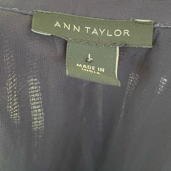 Ann Taylor Tie Neck Tunic Top Deep Navy Blue Longsleeve L Large - Picture 9 of 9